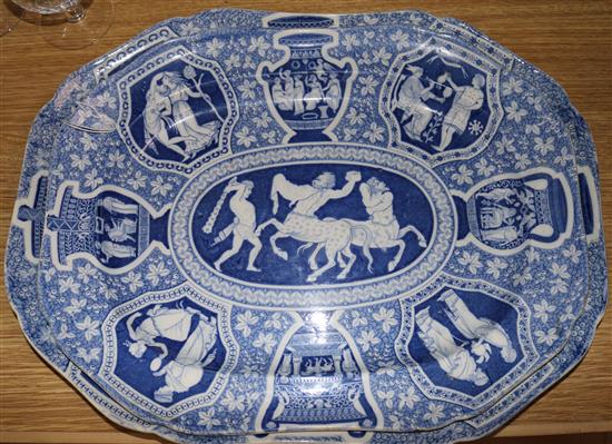 A graduated pair of Victorian blue and white meat plates, largest 47cm